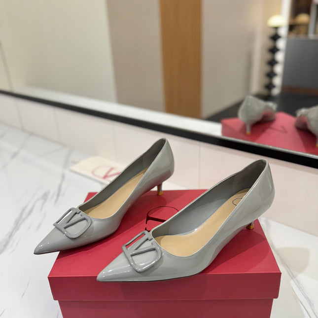 VALENTINO 26S HIGH HEELS 45 MM IN GREY PATENT CALFSKIN