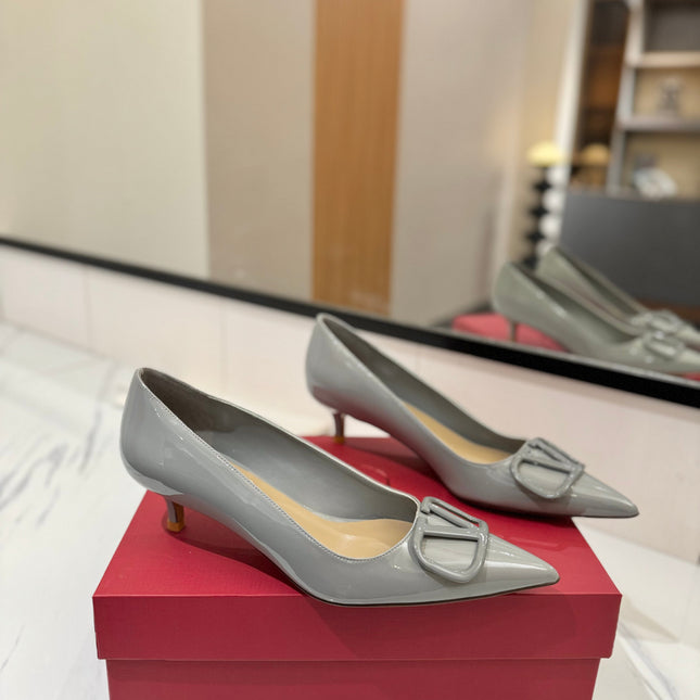 VALENTINO 26S HIGH HEELS 45 MM IN GREY PATENT CALFSKIN