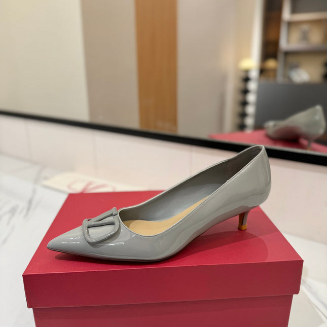 VALENTINO 26S HIGH HEELS 45 MM IN GREY PATENT CALFSKIN