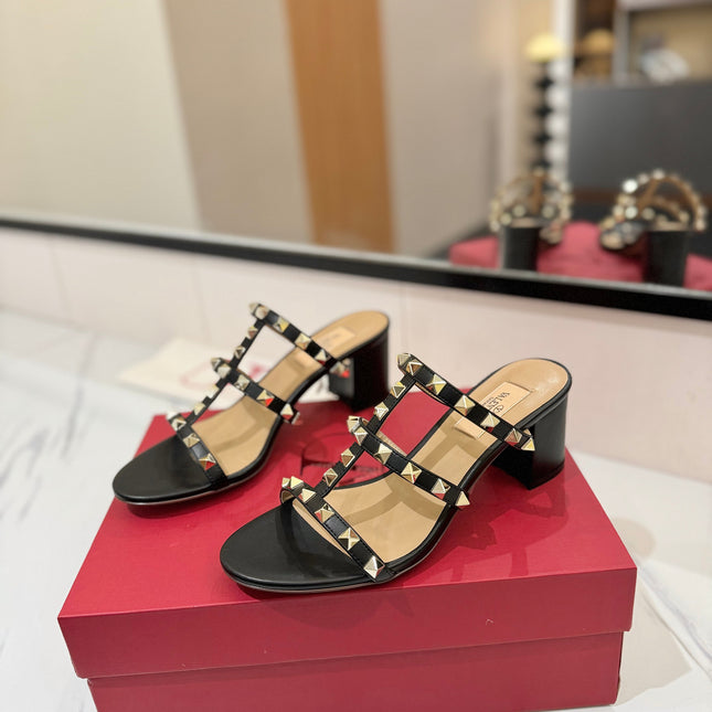 VALENTINO 26S HEELED SANDALS 60 MM IN BLACK CALFSKIN WITH GOLD STUDS