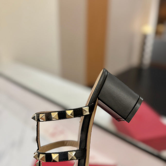 VALENTINO 26S HEELED SANDALS 60 MM IN BLACK CALFSKIN WITH GOLD STUDS