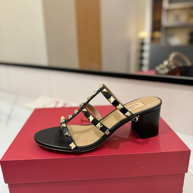 VALENTINO 26S HEELED SANDALS 60 MM IN BLACK CALFSKIN WITH GOLD STUDS