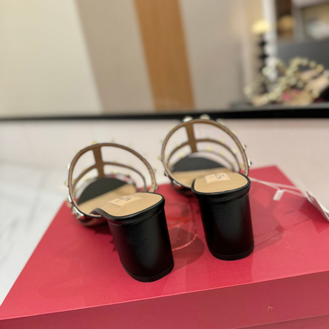 VALENTINO 26S HEELED SANDALS 60 MM IN BLACK CALFSKIN WITH GOLD STUDS