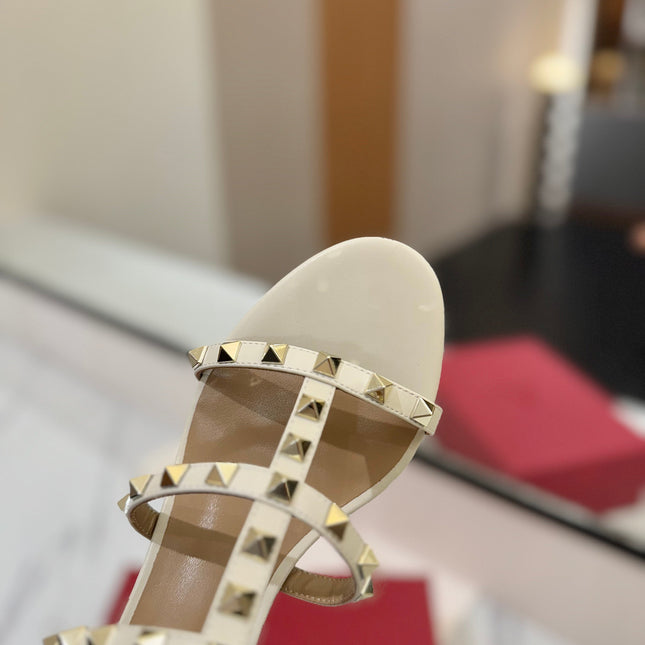VALENTINO 26S HEELED SANDALS 60 MM IN CREAM WHITE CALFSKIN WITH GOLD STUDS