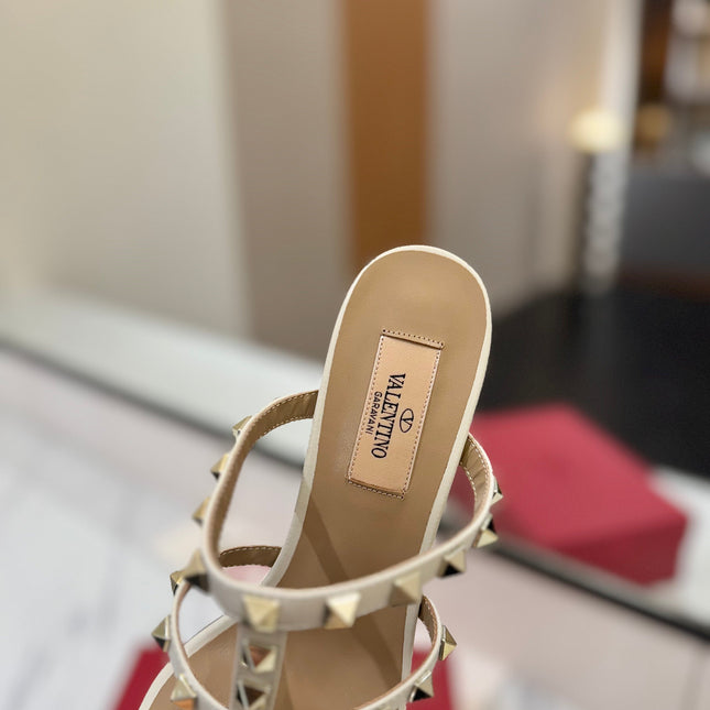 VALENTINO 26S HEELED SANDALS 60 MM IN CREAM WHITE CALFSKIN WITH GOLD STUDS