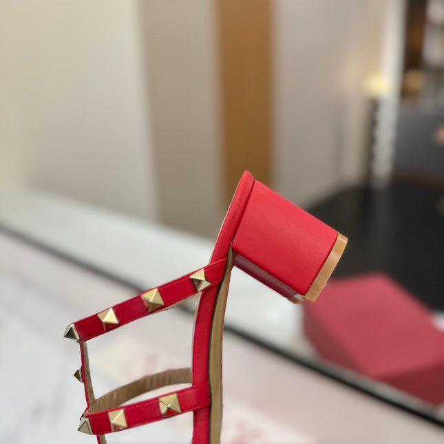 VALENTINO 26S HEELED SANDALS 60 MM IN RED CALFSKIN WITH GOLD STUDS