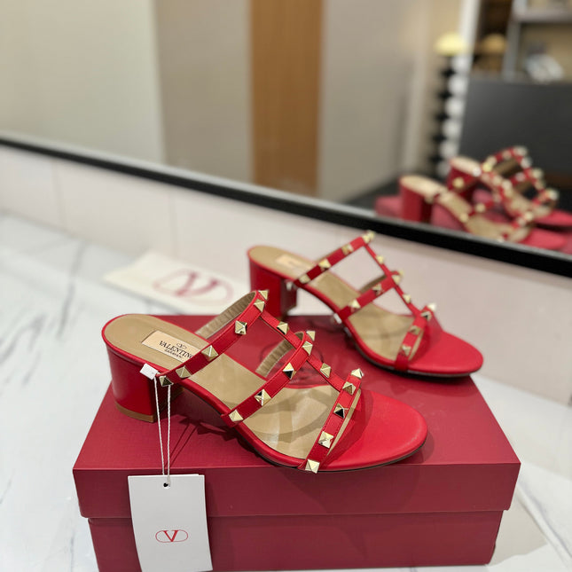 VALENTINO 26S HEELED SANDALS 60 MM IN RED CALFSKIN WITH GOLD STUDS