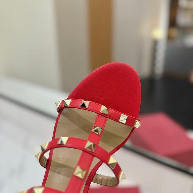 VALENTINO 26S HEELED SANDALS 60 MM IN RED CALFSKIN WITH GOLD STUDS