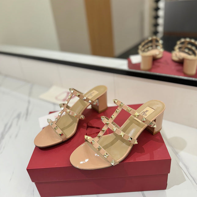 VALENTINO 26S HEELED SANDALS 60 MM IN BEIGE PINK CALFSKIN WITH GOLD STUDS