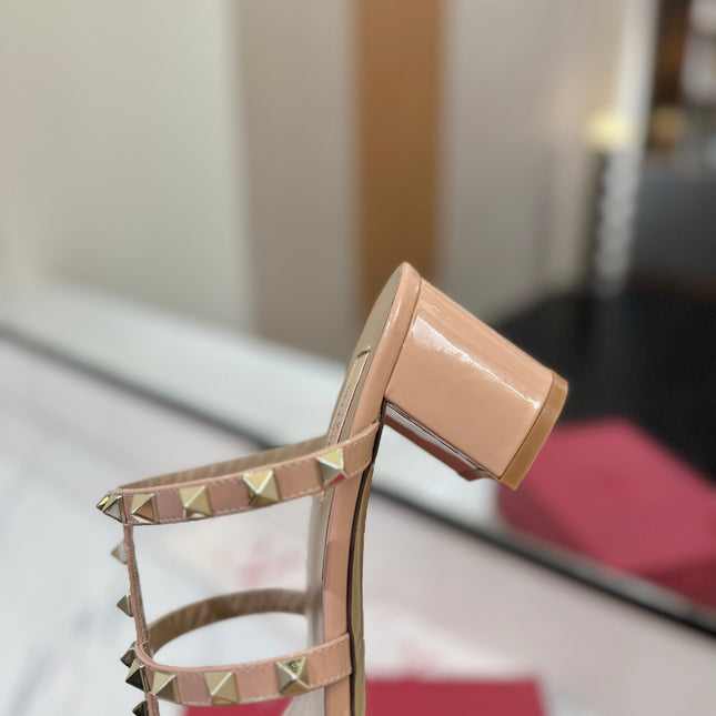 VALENTINO 26S HEELED SANDALS 60 MM IN BEIGE PINK CALFSKIN WITH GOLD STUDS