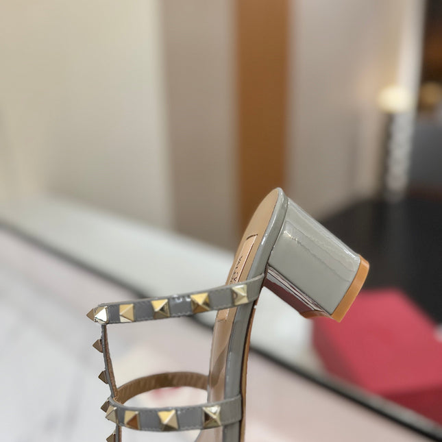 VALENTINO 26S HEELED SANDALS 60 MM IN LIGHT GREY CALFSKIN WITH GOLD STUDS