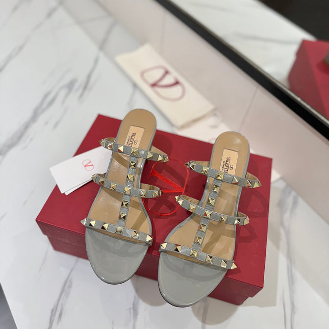 VALENTINO 26S HEELED SANDALS 60 MM IN LIGHT GREY CALFSKIN WITH GOLD STUDS