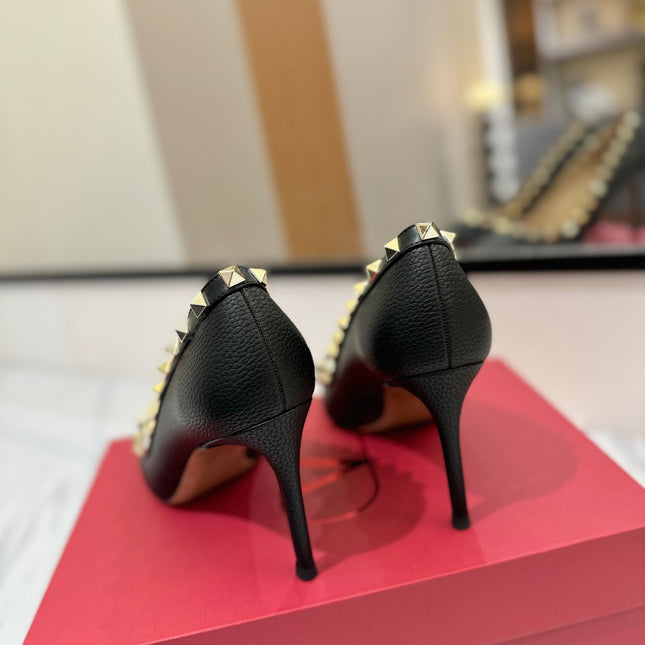 VALENTINO 26S STUDDED HIGH HEELS 90 MM IN BLACK CALFSKIN