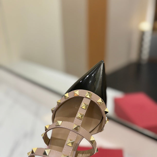 VALENTINO 26S STUDDED HEELED MULES 50 MM IN BLACK PATENT CALFSKIN