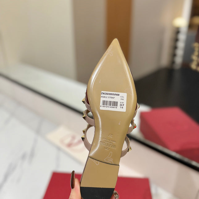 VALENTINO 26S STUDDED FLAT MULES IN DARK RED PATENT CALFSKIN