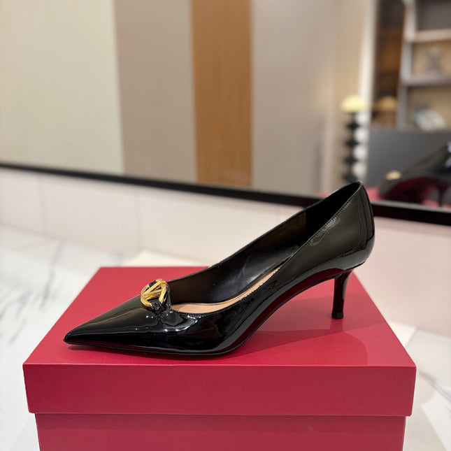 VALENTINO 26S POINTED-TOE PUMPS 65 MM IN BLACK PATENT CALFSKIN