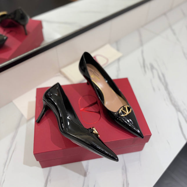 VALENTINO 26S POINTED-TOE PUMPS 65 MM IN BLACK PATENT CALFSKIN