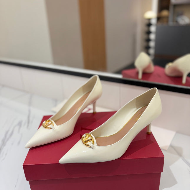 VALENTINO 26S POINTED-TOE PUMPS 65 MM IN WHITE PATENT CALFSKIN