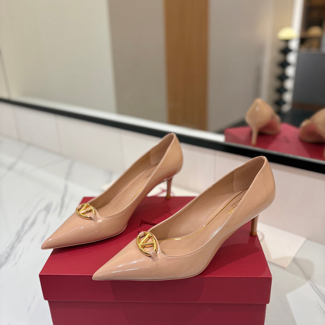VALENTINO 26S POINTED-TOE PUMPS 65 MM IN NUDE PATENT CALFSKIN