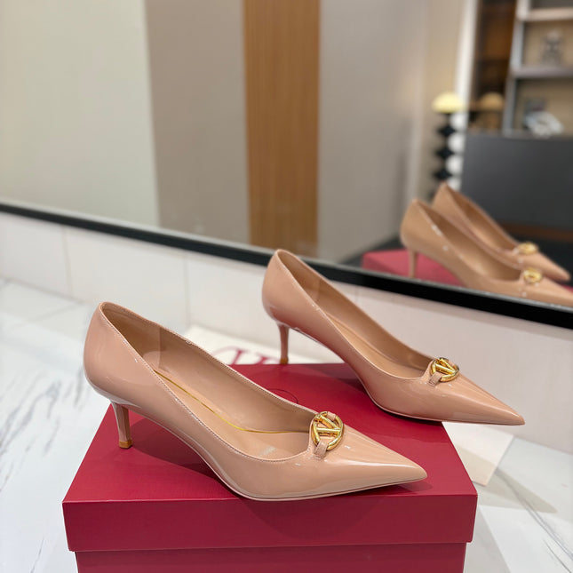 VALENTINO 26S POINTED-TOE PUMPS 65 MM IN NUDE PATENT CALFSKIN
