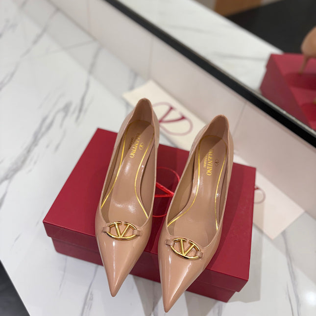 VALENTINO 26S POINTED-TOE PUMPS 65 MM IN NUDE PATENT CALFSKIN