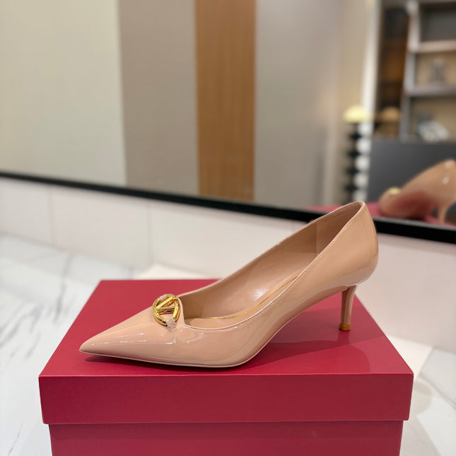 VALENTINO 26S POINTED-TOE PUMPS 65 MM IN NUDE PATENT CALFSKIN