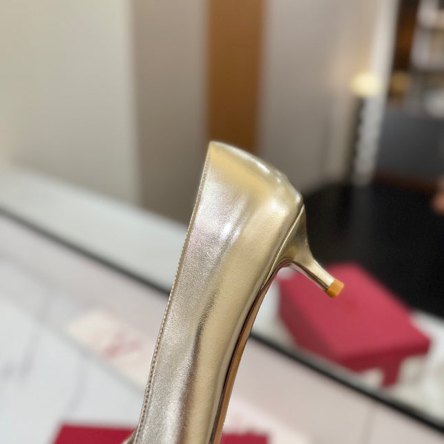 VALENTINO 26S HIGH HEELS 45 MM IN METALLIC GOLD CALFSKIN WITH VLOGO CRYSTAL