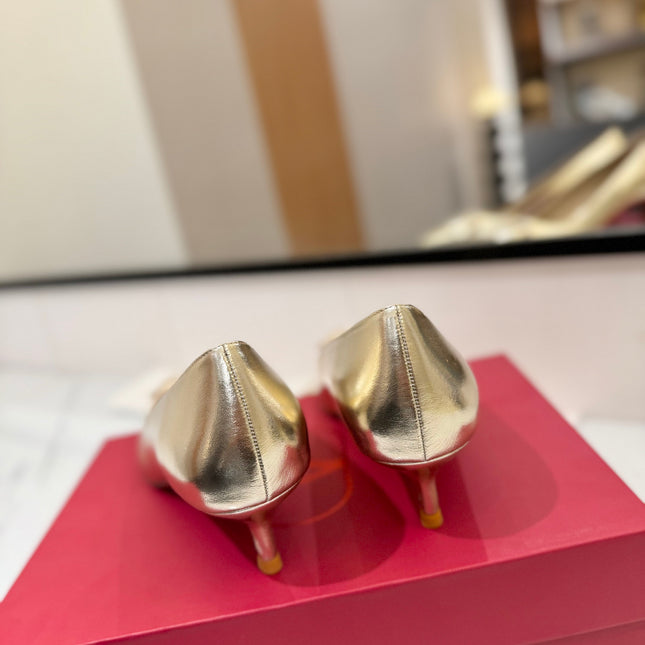 VALENTINO 26S HIGH HEELS 45 MM IN METALLIC GOLD CALFSKIN WITH VLOGO CRYSTAL