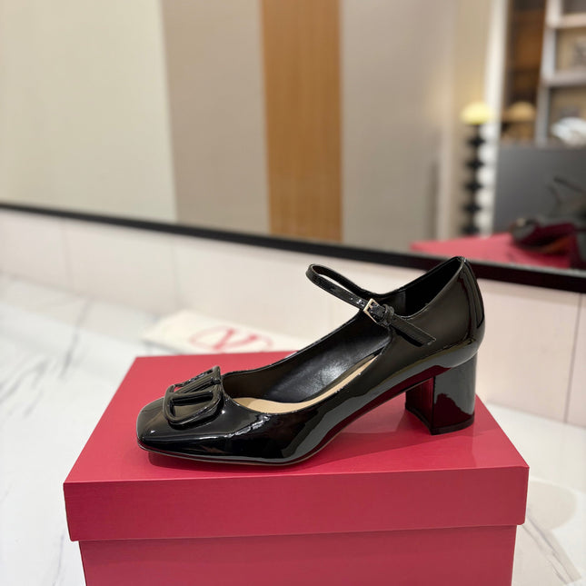 VALENTINO 26S MARY JANE HEELS 60 MM IN BLACK PATENT CALFSKIN