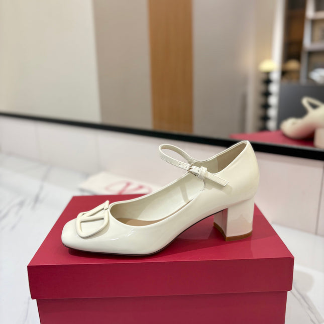 VALENTINO 26S MARY JANE HEELS 60 MM IN WHITE PATENT CALFSKIN