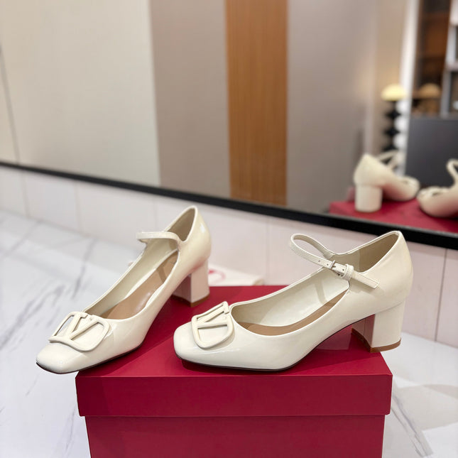 VALENTINO 26S MARY JANE HEELS 60 MM IN WHITE PATENT CALFSKIN