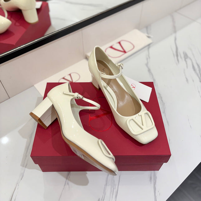 VALENTINO 26S MARY JANE HEELS 60 MM IN WHITE PATENT CALFSKIN