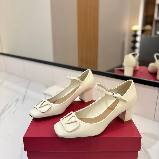 VALENTINO 26S MARY JANE HEELS 60 MM IN WHITE PATENT CALFSKIN
