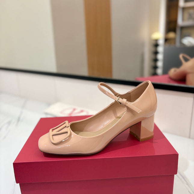 VALENTINO 26S MARY JANE HEELS 60 MM IN NUDE PATENT CALFSKIN