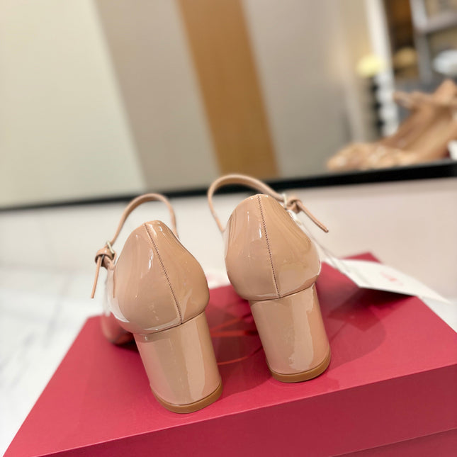 VALENTINO 26S MARY JANE HEELS 60 MM IN NUDE PATENT CALFSKIN