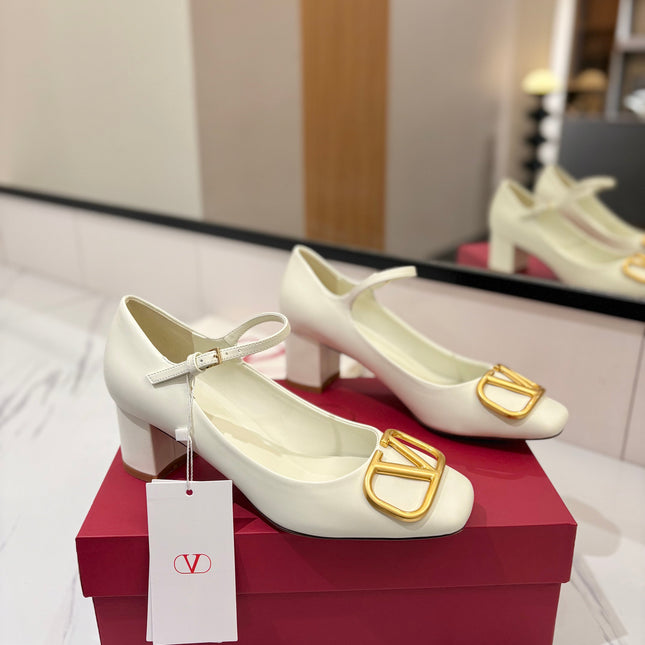 VALENTINO 26S MARY JANE HEELS 60 MM IN WHITE SMOOTH CALFSKIN WITH GOLD HARDWARE