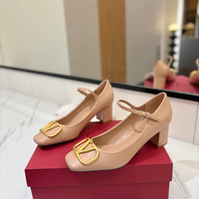 VALENTINO 26S MARY JANE HEELS 60 MM IN NUDE SMOOTH CALFSKIN WITH GOLD HARDWARE