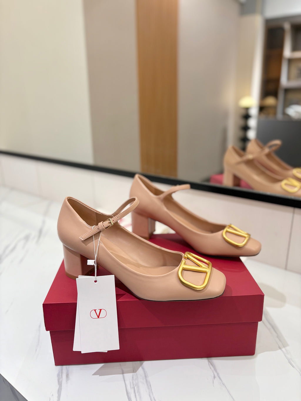 VALENTINO 26S MARY JANE HEELS 60 MM IN NUDE SMOOTH CALFSKIN WITH GOLD HARDWARE