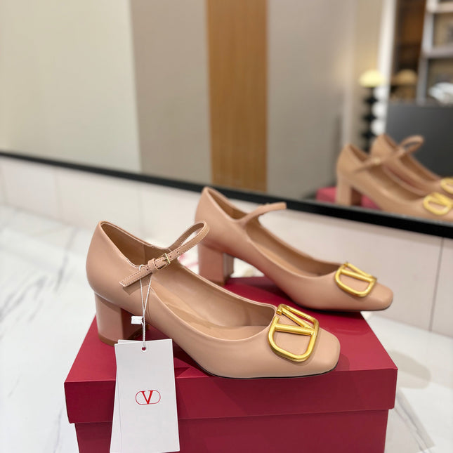 VALENTINO 26S MARY JANE HEELS 60 MM IN NUDE SMOOTH CALFSKIN WITH GOLD HARDWARE