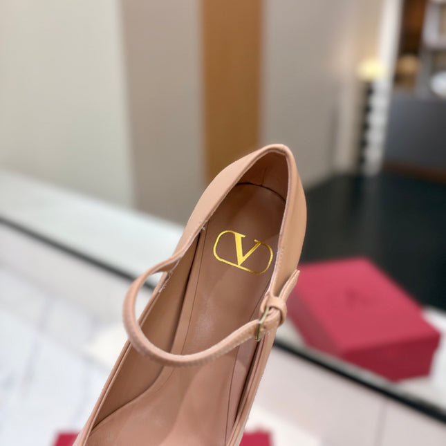 VALENTINO 26S MARY JANE HEELS 60 MM IN NUDE SMOOTH CALFSKIN WITH GOLD HARDWARE