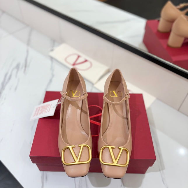 VALENTINO 26S MARY JANE HEELS 60 MM IN NUDE SMOOTH CALFSKIN WITH GOLD HARDWARE