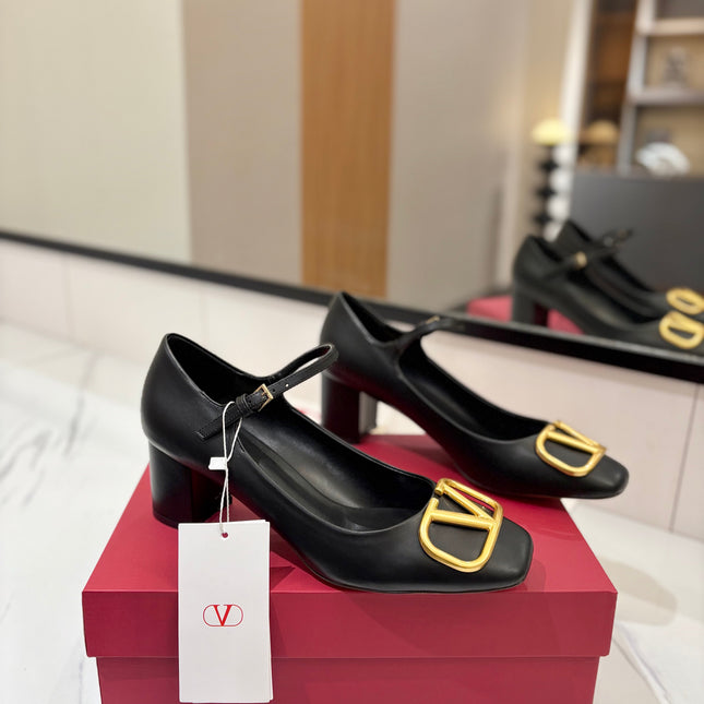 VALENTINO 26S MARY JANE HEELS 60 MM IN BLACK SMOOTH CALFSKIN WITH GOLD HARDWARE