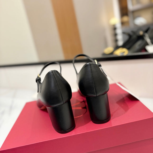 VALENTINO 26S MARY JANE HEELS 60 MM IN BLACK SMOOTH CALFSKIN WITH GOLD HARDWARE