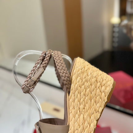 VLTN ESPADRILLE WEDGE SANDALS 25S 90 MM IN BEIGE BROWN LAMBSKIN STYLE 7
