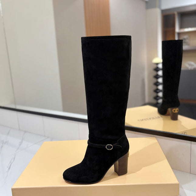 VALENTINO 25S GARAVANI PATTIE KNEE-HIGH BOOTS 80 MM IN BLACK SUEDE