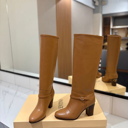 VALENTINO 25S GARAVANI PATTIE KNEE-HIGH BOOTS 80 MM IN BROWN CALFSKIN