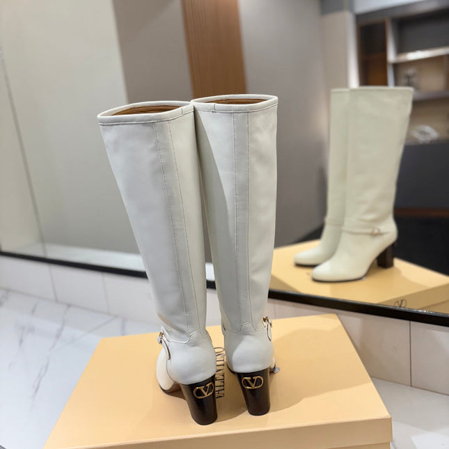 VALENTINO 25S GARAVANI PATTIE KNEE-HIGH BOOTS 80 MM IN WHITE CALFSKIN