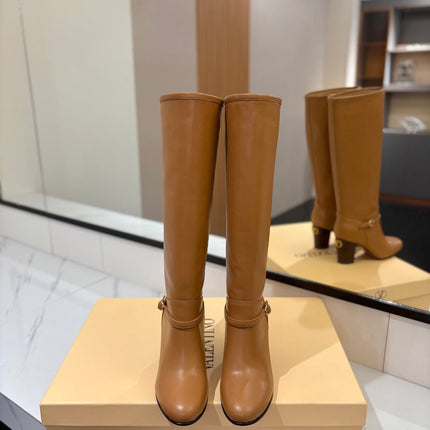 VALENTINO 25S GARAVANI PATTIE KNEE-HIGH BOOTS 80 MM IN BROWN CALFSKIN