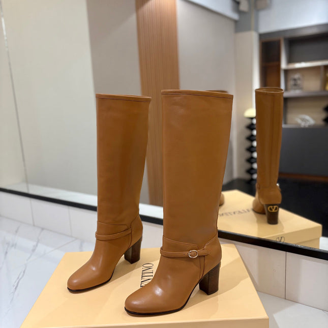 VALENTINO 25S GARAVANI PATTIE KNEE-HIGH BOOTS 80 MM IN BROWN CALFSKIN