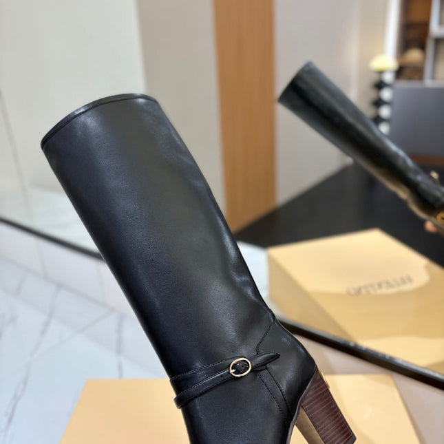 VALENTINO 25S GARAVANI PATTIE KNEE-HIGH BOOTS 80 MM IN BLACK CALFSKIN